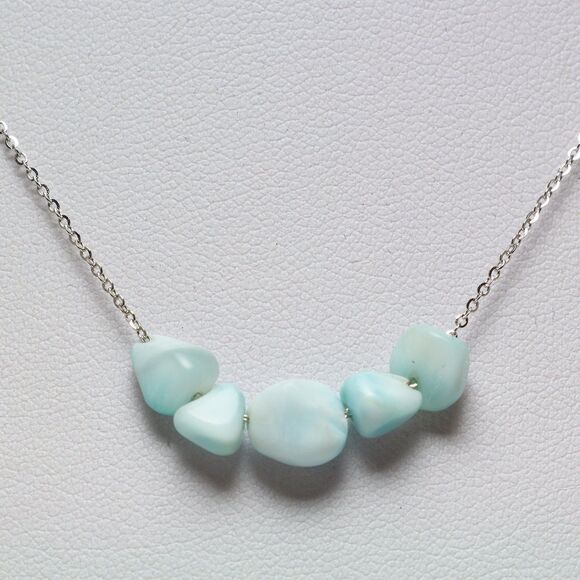 Larimar Gemstone Necklace Jewelry Curb Sterling Silver Chain Blue Larimar Stones - Picture 1 of 6
